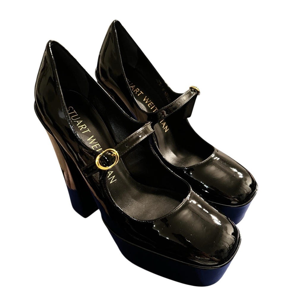 Stuart Weitzman Skyhigh 145 Mary Jane Platform Pumps Black Patent 9B New in Box - Picture 10 of 14